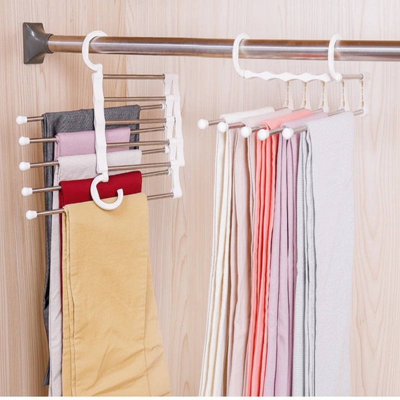Cabide Multifuncional para Calças de Inox com 5 Divisórias Branco