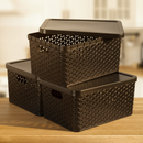 Kit com 3 Caixas Organizadoras Rattan com Tampa 7L Preto