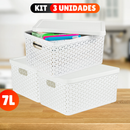 Kit com 3 Caixas Organizadoras Rattan com Tampa 7L Preto