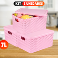 Kit com 3 Caixas Organizadoras Rattan com Tampa 7L Preto