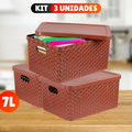 Kit com 3 Caixas Organizadoras Rattan com Tampa 7L Preto