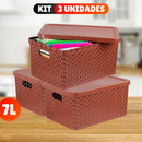Kit com 3 Caixas Organizadoras Rattan com Tampa 7L Preto