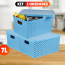 Kit com 3 Caixas Organizadoras Rattan com Tampa 7L Preto