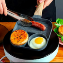 Frigideira Multifuncional Antiaderente 4 em 1 Ovos Hambúrguer Omelete Com Alça De Madeira