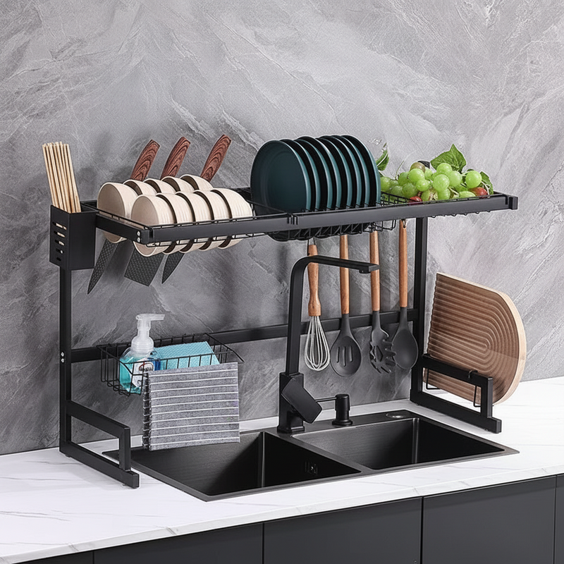 haosin Kitchen Escorredor Rack Aço Inoxidável 65cm Ajustável Organizador Louça Preto Suspenso Modular Cozinha