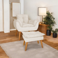 Kit poltrona mais puff deluxo pes palito em suede bege