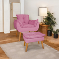 Kit poltrona mais puff deluxo pes palito em suede bege