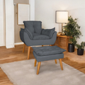 Kit poltrona mais puff deluxo pes palito em suede bege