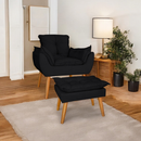 Kit poltrona mais puff deluxo pes palito em suede bege
