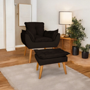 Kit poltrona mais puff deluxo pes palito em suede bege