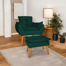 Kit poltrona mais puff deluxo pes palito em suede bege