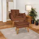 Kit poltrona mais puff deluxo pes palito em suede bege