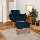 Kit poltrona mais puff deluxo pes palito em suede bege