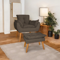 Kit poltrona mais puff deluxo pes palito em suede bege