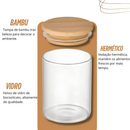 Kit Potes de 200ml em Vidro Borossilicato C/ Tampa de Bambu para Mantimentos, Temperos, Café, Grãos, Cozinha Organiza