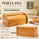 Porta Pães Bambu Grande Premium com tampa retrátil Baú de armazenamento cozinha organizada