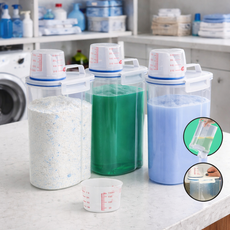 Kit de 3 a 6 Potes Herméticos 2L para Lavanderia | Organizador com Dosador