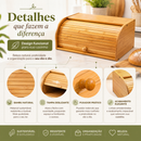 Porta Pães Bambu Grande Premium com tampa retrátil Baú de armazenamento cozinha organizada