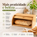 Porta Pães Bambu Grande Premium com tampa retrátil Baú de armazenamento cozinha organizada