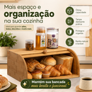 Porta Pães Bambu Grande Premium com tampa retrátil Baú de armazenamento cozinha organizada