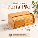 Porta Pães Bambu Grande Premium com tampa retrátil Baú de armazenamento cozinha organizada