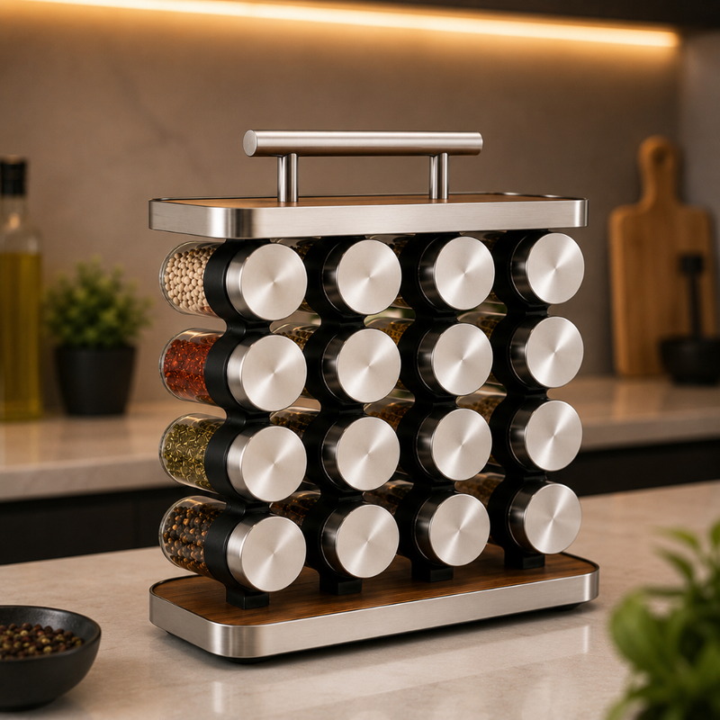 Porta Temperos 16 Potes Vidro 80ml com Tampa Inox Vedação Hermética Organizador de Condimentos Supor
