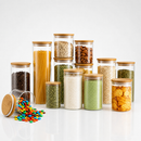 Kit 13 ou 9 potes herméticos de vidro com tampa de bambu para cozinha mantimentos alimentos