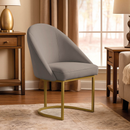 Poltrona Cadeira para Sala Base de Metal Dourada Orgânica Industrial Suede Clínica Recepção