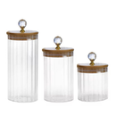 Pote Herméticos de Vidro Canelado Transparente Tampa Bambu Luxo P/ Mantimentos C/ Vedação