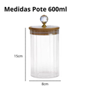 Pote Hermético de Vidro Canelado com Tampa de Bambu | Porta Mantimentos com Vedação (550ml, 650ml ou 1L)