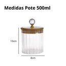Pote Herméticos de Vidro Canelado Transparente Tampa Bambu Luxo P/ Mantimentos C/ Vedação