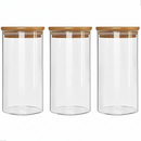 Kit 3 Pote Hermético Vidro Tampa Bambu 1000ml Mantimentos TransparentE